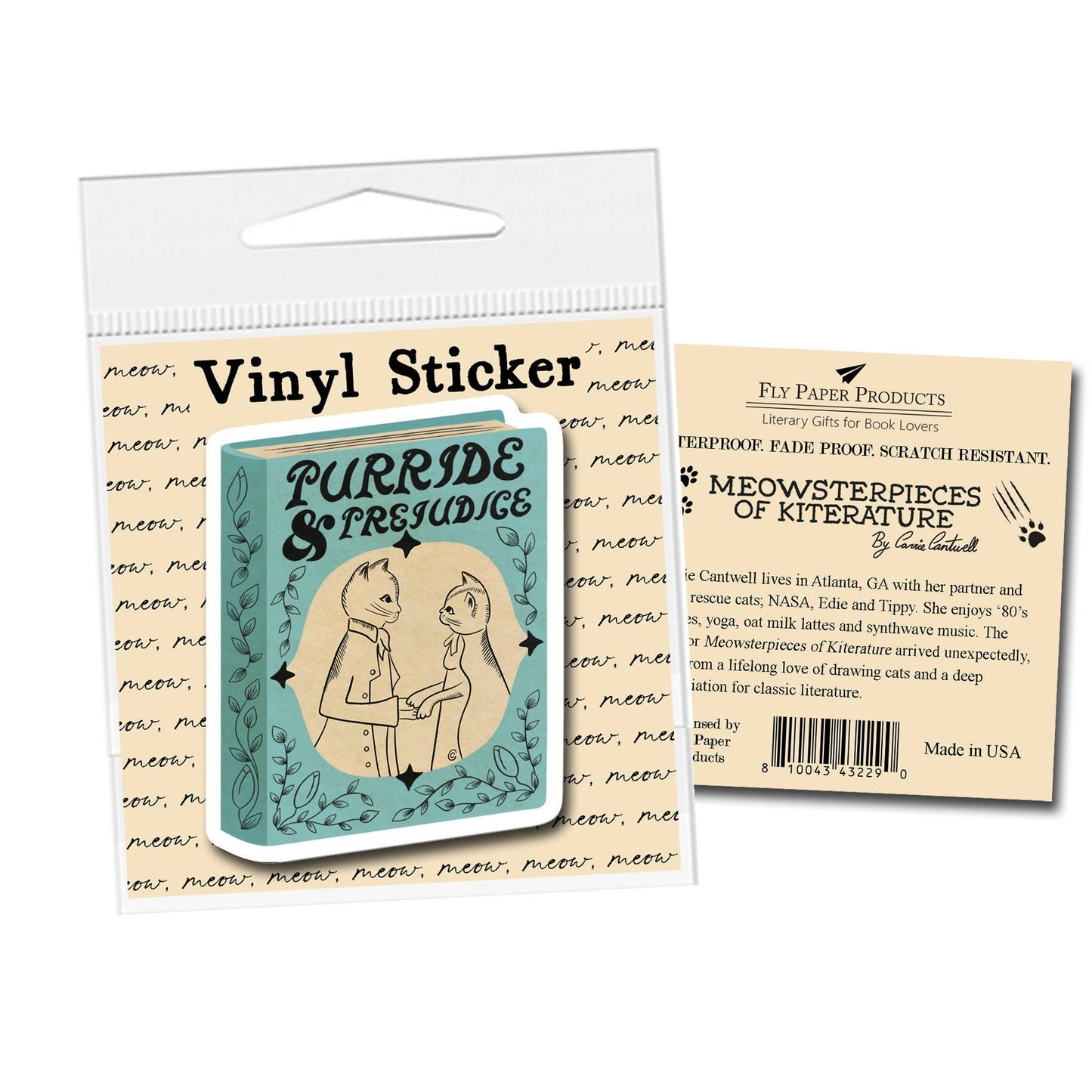 Purride and Prejudice Cat Pun Vinyl Sticker Decal