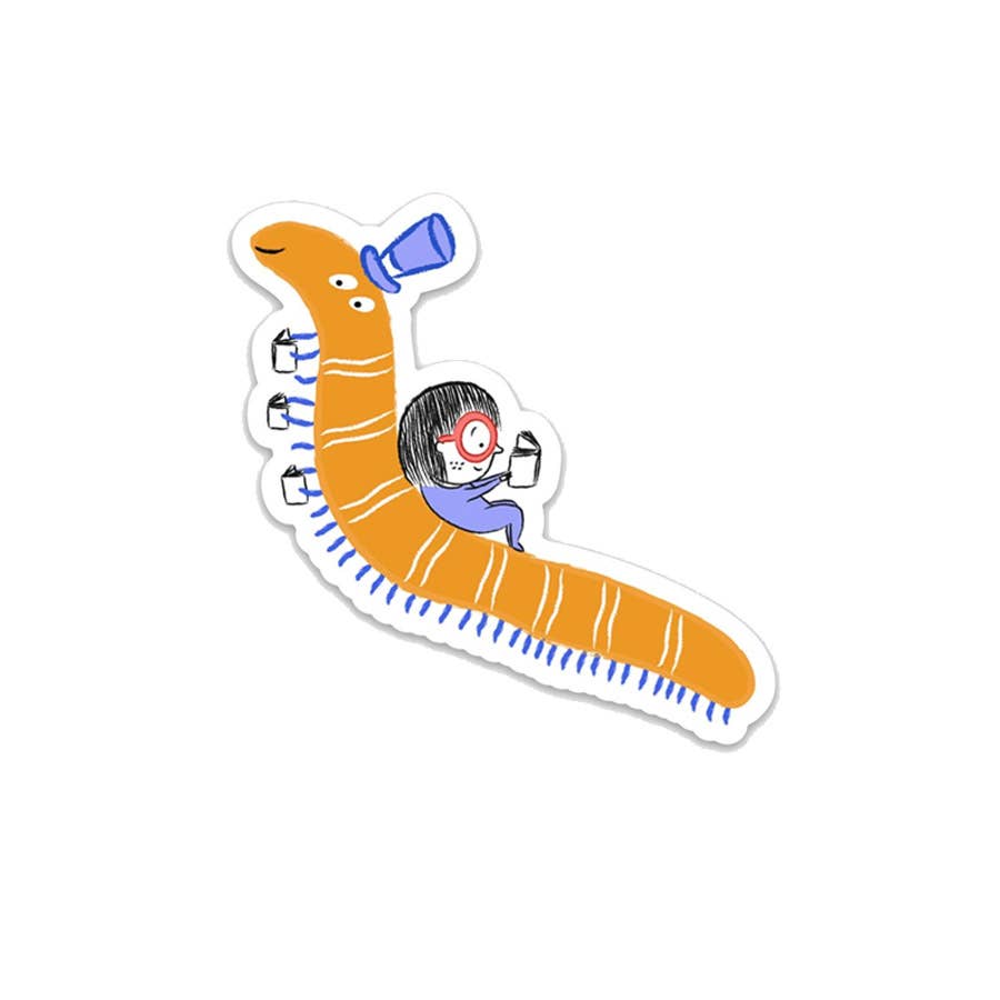 Hats off to Reading Bookworm Vinyl Sticker