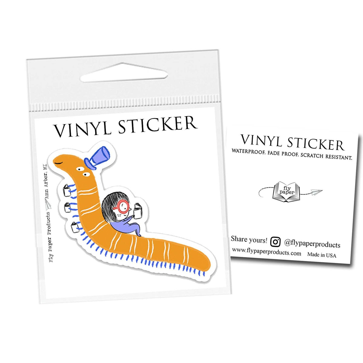 Hats off to Reading Bookworm Vinyl Sticker