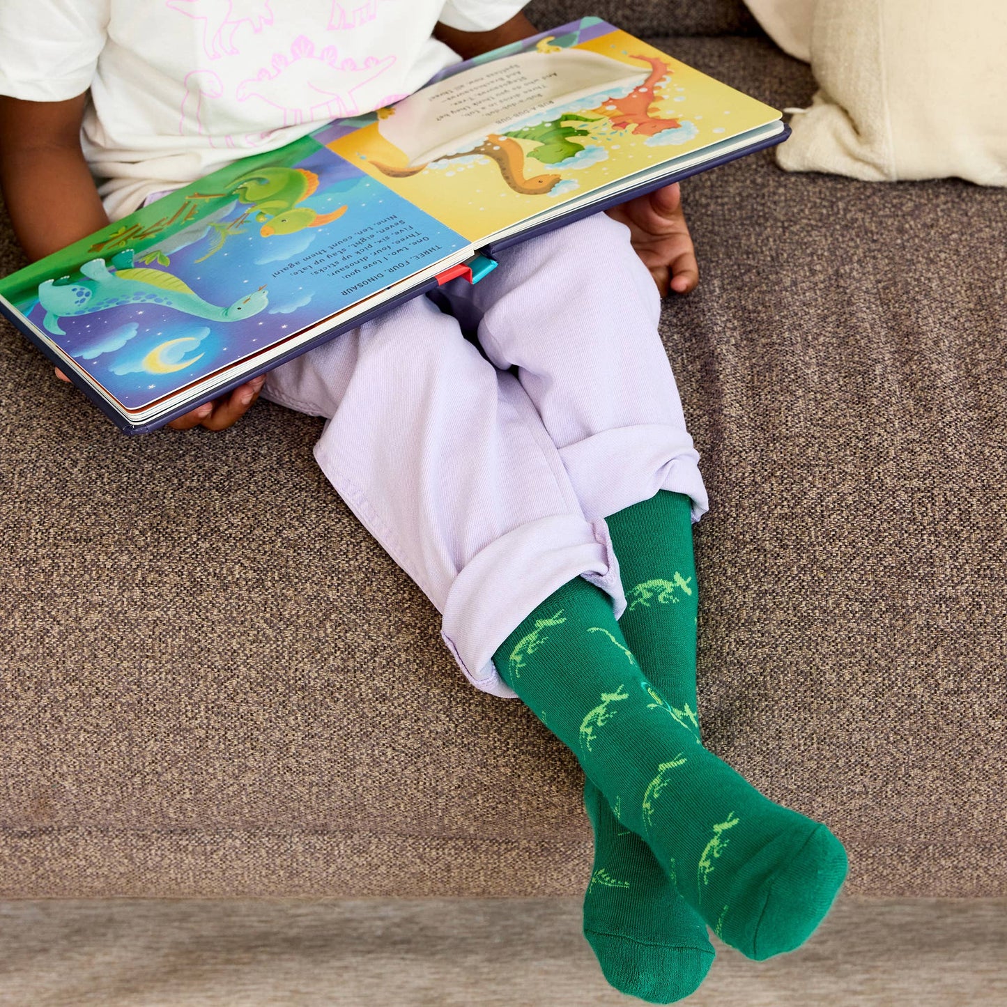 Kids Socks that Give Books | Green Dinosaurs