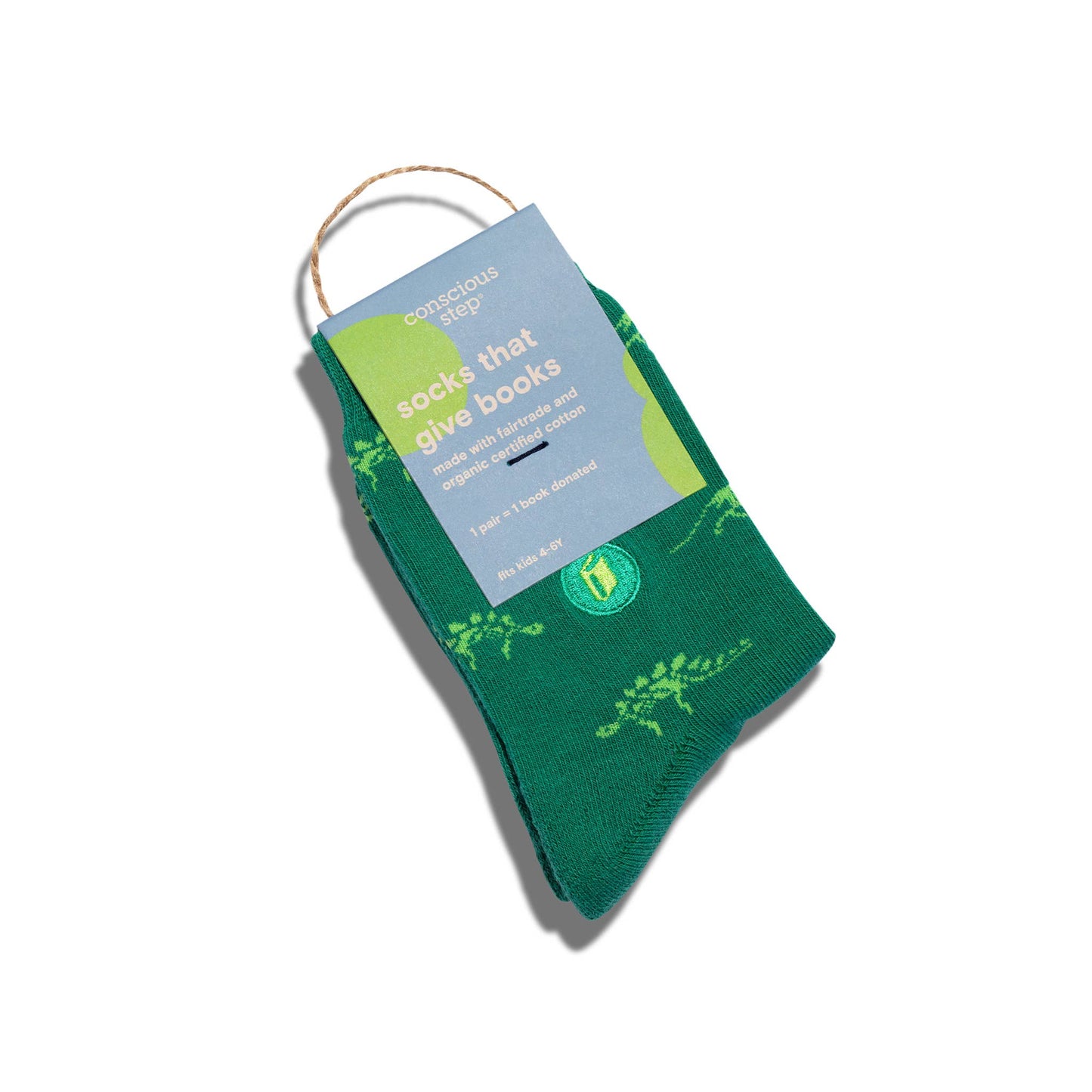 Kids Socks that Give Books | Green Dinosaurs