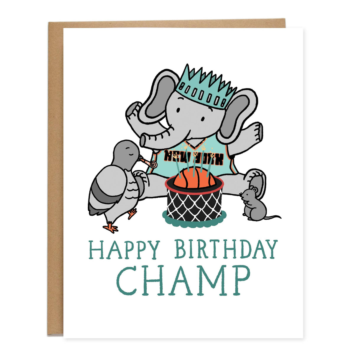 NY Liberty Champ Birthday Card, NYC, Ellie, Pigeon, Rat