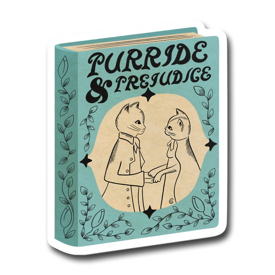 Purride and Prejudice Cat Pun Vinyl Sticker Decal