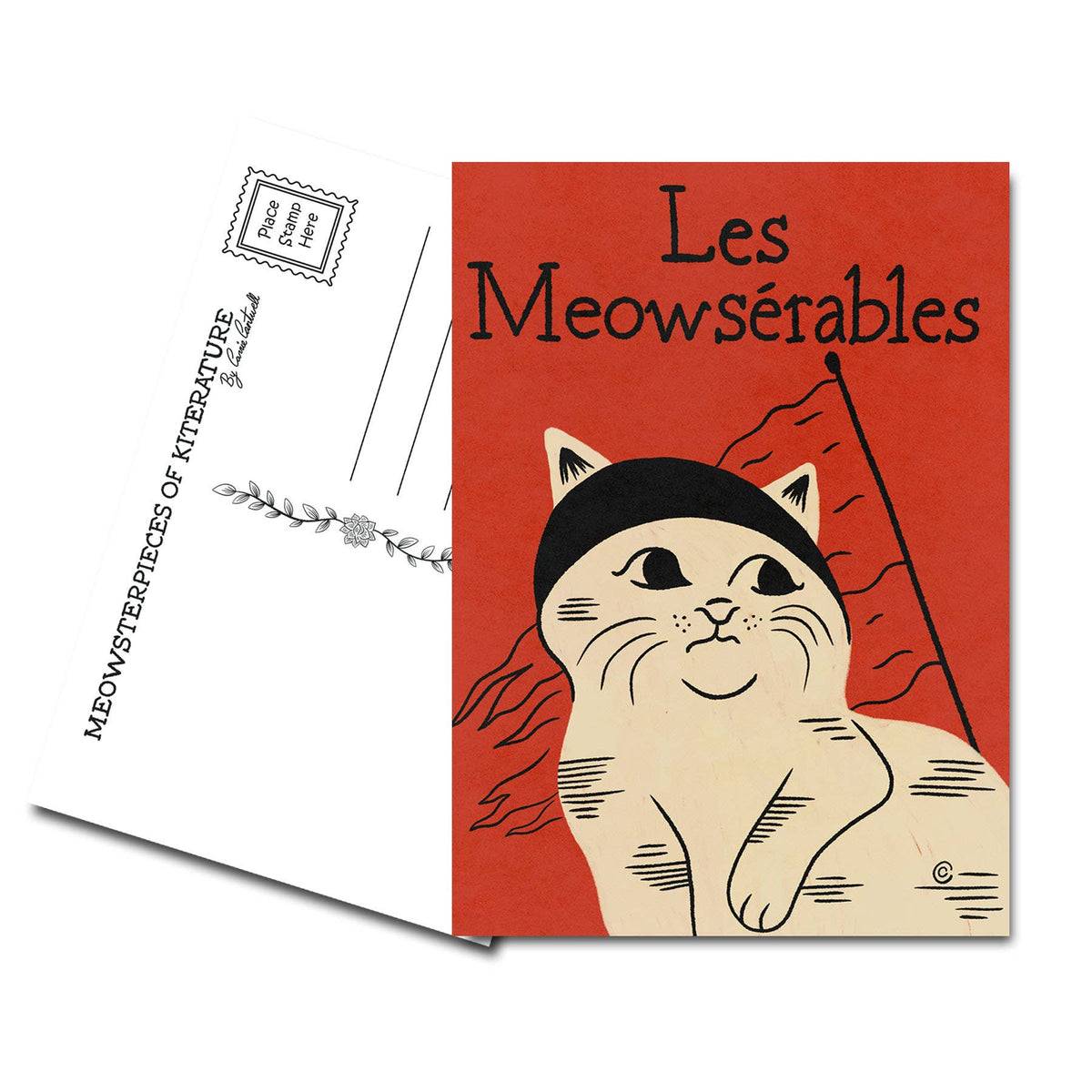 Postcard- Les MEOWserables- Artist Illustration Cat Pun