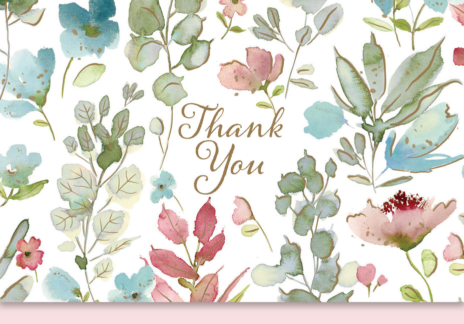 Floral Watercolor Thank You Notes (14 Cards, 15 Self-Sealing Envelopes)